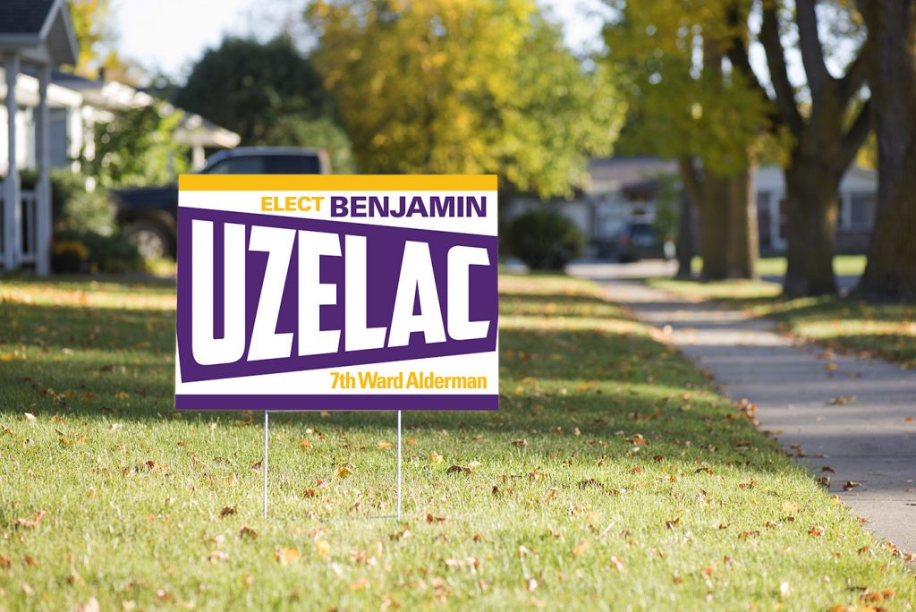 A picture of Uzelac for Alderman yard sign